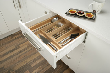 Cutlery tray, FitFlex, timber, for 600 - 1000 mm cabinet width