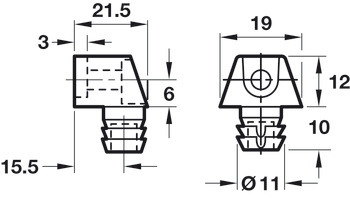 Cabinet connector, Arret, width: 21.5 mm