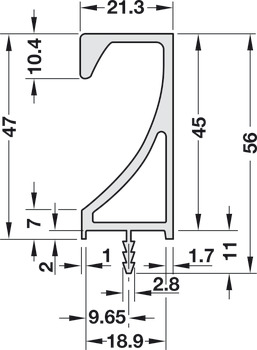 Profile handle, Aluminium, length: 2,500 mm