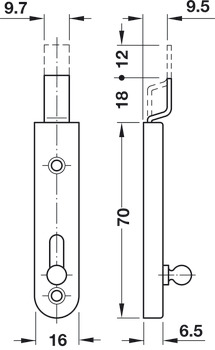 Furniture bolts, cranked, for screw fixing, steel