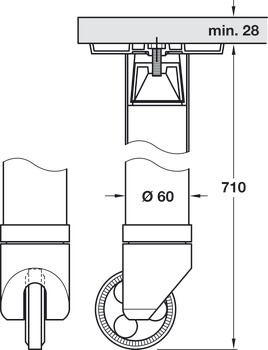 Table leg, Rondella straight, Ø60 mm cylindrical