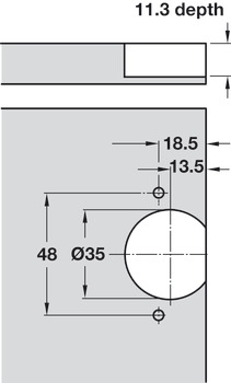 Hinge, for folding door for corner cabinets, 4–18 mm gap