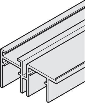 Double guide track, Bottom, with stop strip, for screw fixing to base panel