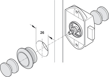 Dead bolt rim lock, Häfele Push-Lock, can be operated from both sides