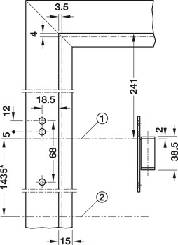 Frame part, G 22-21, with arbor-bearing sleeves, Simonswerk, for interior doors