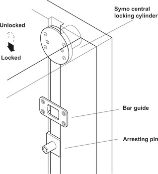 Central locking cylinder, Häfele Symo, with locking bar