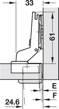 Hinge, Häfele Metalla 510 A/SM 94°, for thick doors and profile doors up to 35 mm, inset mounting