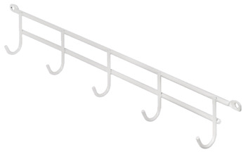 Hook rail, Steel, plastic coated, white, 5 hooks
